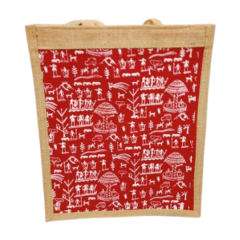 JUTE TIFFIN BAG WARLIART RED 14*10