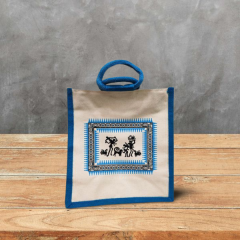 Carry Bag Jute Painting Blue