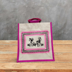 Carry Bag Jute Painting Pink