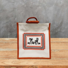 Carry Bag Jute Painting Orange