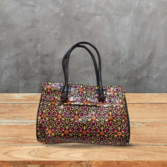 Ladies Bag Shanti Niketan leather Floral Print Black