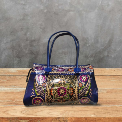 Ladies Bag Shanti Niketan leather Floral Print Blue