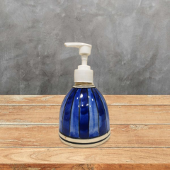 Soap Dispenser Khurja Pottery Floral Blue