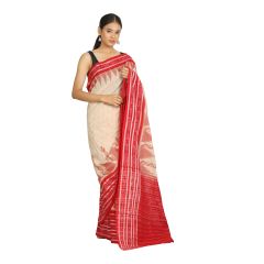 SAMBALPURI CTN WHITE WITH RED BORDER