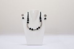 NECKLACE SILVER WITH THREAD BLACK DORI PIPE 