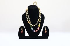 NECKPCE DOUBLE LAYER ANTIQUE BEEDS GOLDEN BALLS