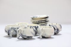 Khurja Pottery Cup Plate  Black & Wht Cup Wt Bwl 6+6 Pc