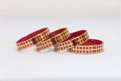 Glass Bangle set of 4 Red Check 2x8