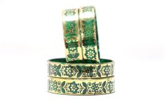 Glass Bangle set of 4 Green Leaf 2x6