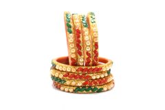 Tik Tok Fiber Bangle set of 8, Red & Green (2x4)