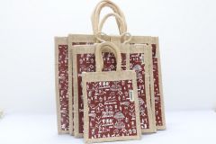 Jute Bag Combo Warliart Maroon Set Of 5Pc 